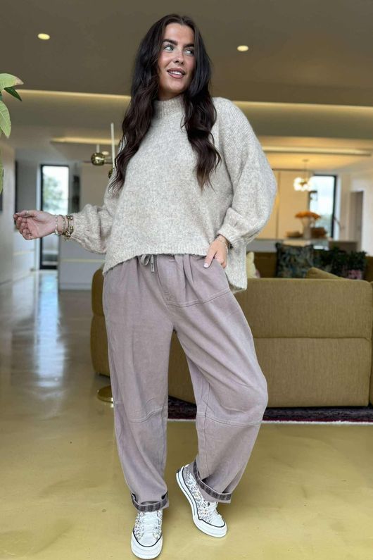  Mercer Soft Twill Barrel Leg Pant Mocha Mousse 